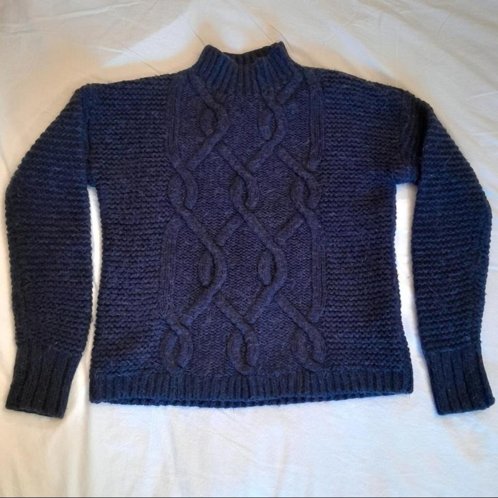 GAP Navy Blue Mock Neck Cable Knit Sweater M Tall